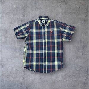 Navy Plaid Short Sleeve Button Up